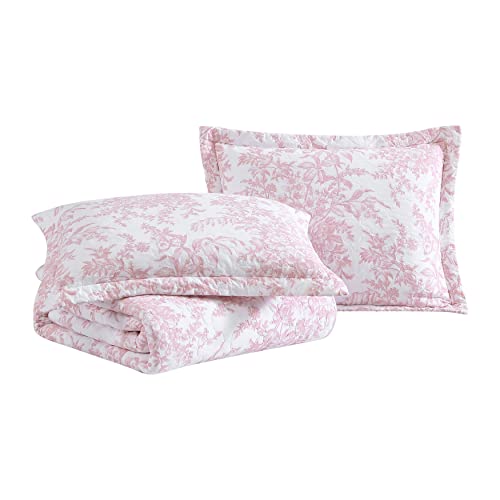 Laura Ashley Twin Cotton Quilt Set with Pillow Sham - Bedford Pink Reversible Bedding
