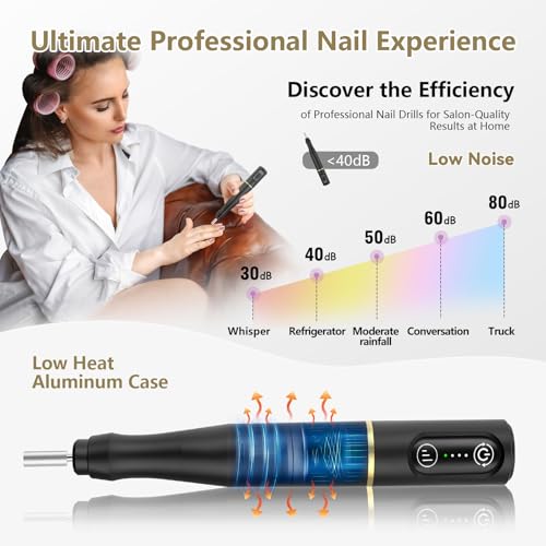 TUOBEO Cordless Electric Nail Drill Kit - Rechargeable Nail File Set, Black