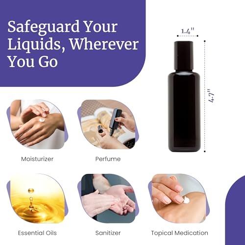 50ml Ultraviolet Glass Essential Oil Roller Bottle with Black Cap - Airtight & Reusable
