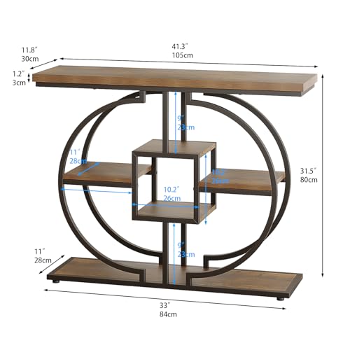 GiftGo Narrow Console Table for Entryway Brown 4-Tier Rustic Sofa Behind Couch