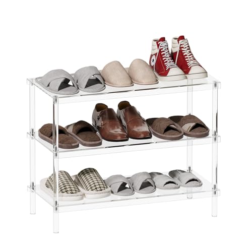 Acrylic Shoe Rack 3-Tier Freestanding Organizer for Entryway & Closet - 25.6''L x 11.8''D x 20.3''H