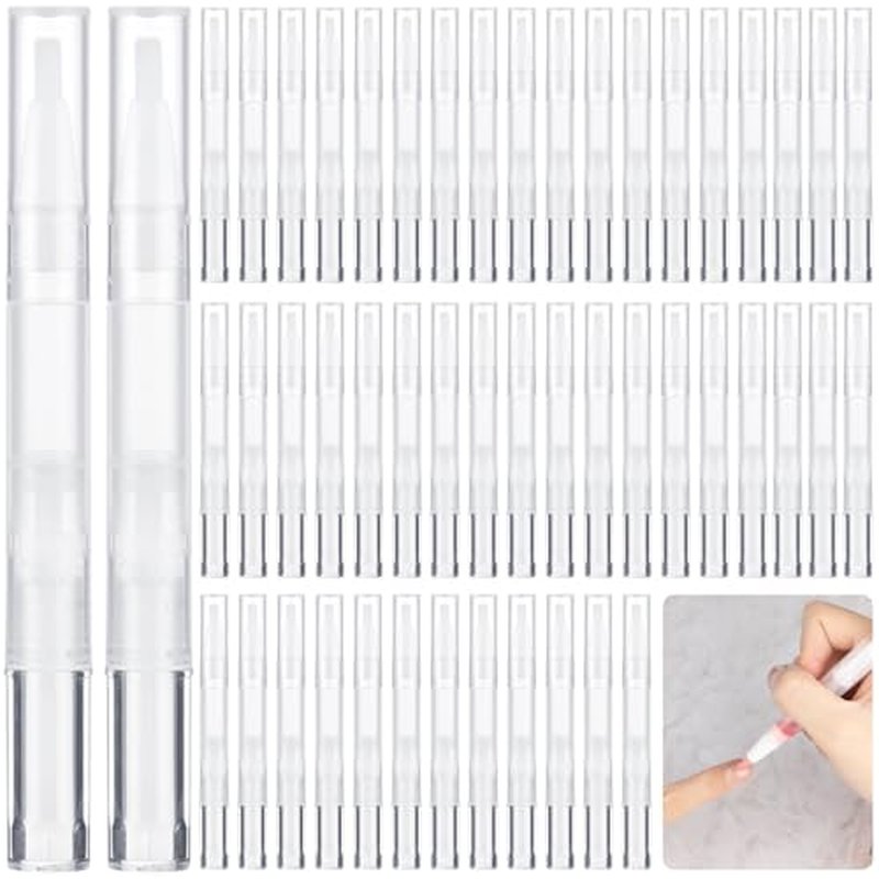 50 Pack Empty Cuticle Oil Pen 3ml Refillable Transparent Twist Pens, Empty Nail Oil Pen with Brush Tip, Eyelash Growth Liquid Tube, Cosmetic Lip Gloss Container for Applicators