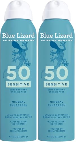 Blue Lizard Mineral Sunscreen Spray SPF 50+ 5 oz Pack of 2 - Water-Resistant, Sensitive Skin