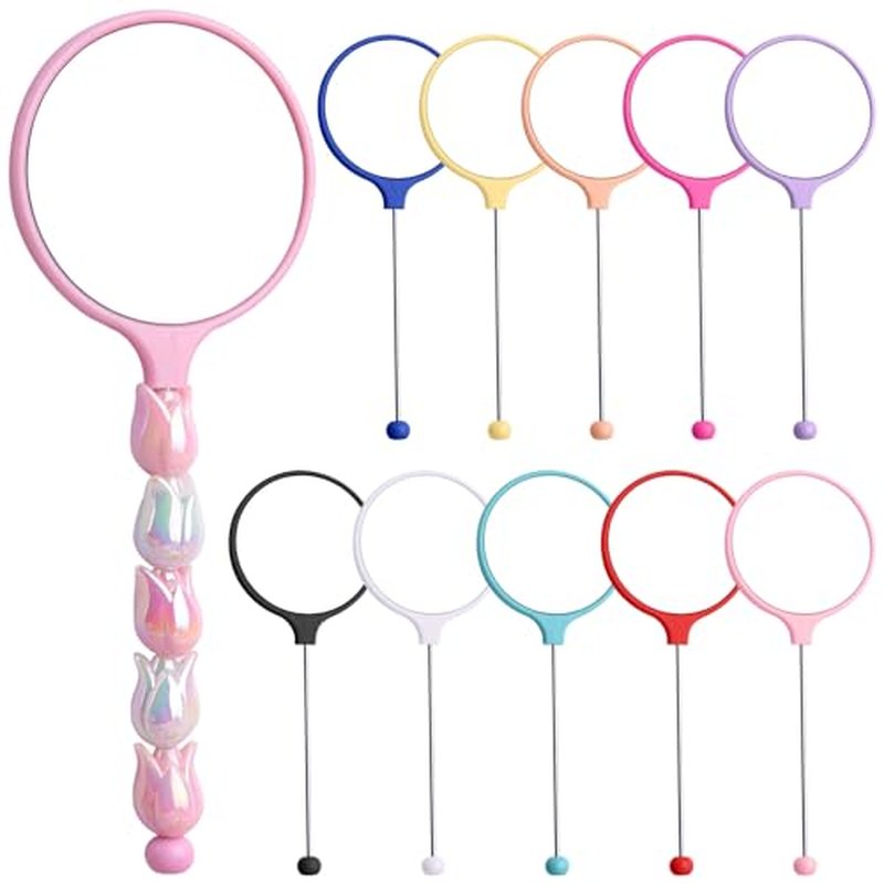 Framendino, 10 Pack Beaded Bar Handheld Mirror Mirrors Mini Round for Travel DIY Crafts Colors