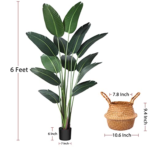 6ft Bird of Paradise Artificial Plant with Woven Basket - Faux Indoor Decor