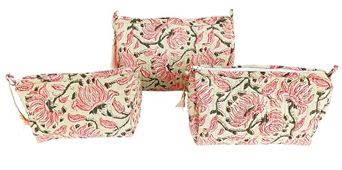 Beige 3-Piece Makeup Organizer Bag Set with Zipper Closure - Travel Cosmetic Bags