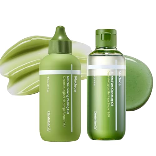 CENTELLIAN 24 Madeca Matcha Double Cleanse Set ? Cleansing Oil 150ml + Toning Peeling Gel 5.07 fl oz, Low-Irritation Pore Care, Sebum & Blackhead Control, Korean Skincare Bundle