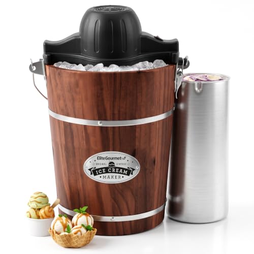 Elite Gourmet Walnut 6 Qt Old Fashioned Ice Cream Maker - Classic Design