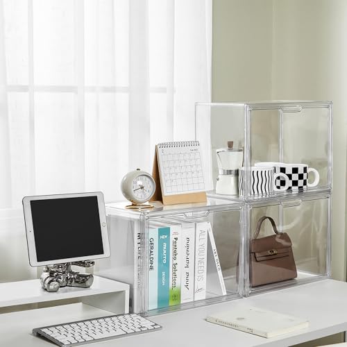 Clear 5Pack Acrylic Cube Storage Organizer Stackable Book Display Case with Magnetic Door
