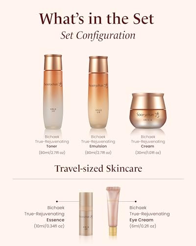 Korean Skincare Gift Set with Toner, Emulsion, Cream & Serum - Anti-Aging & Firming