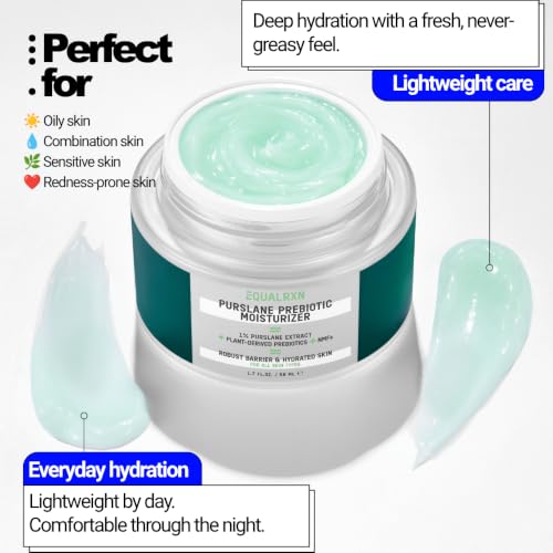 Prebiotic Gel Moisturizer for Face with Ceramides & Purslane - Lightweight Hydrating Face Cream for Oily & Sensitive Skin