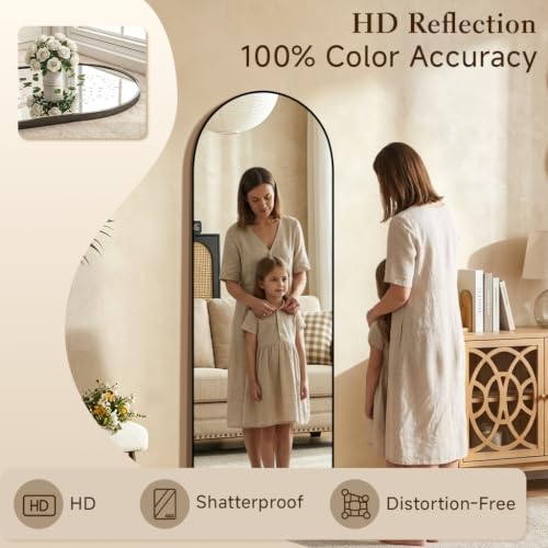 Full Length Floor Mirror with Stand - Arched Modern Design, HD Explosion-Proof Glass, Black 58x18 inches