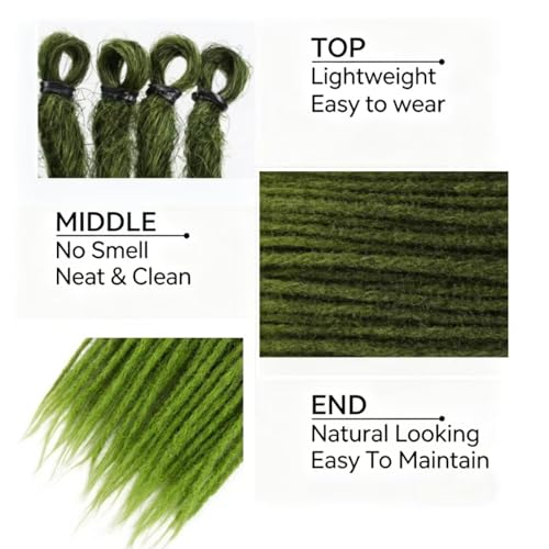 Forest Moss Green Ombre Dreadlock Extensions 24 Inch, 50 Strands - Single Ended