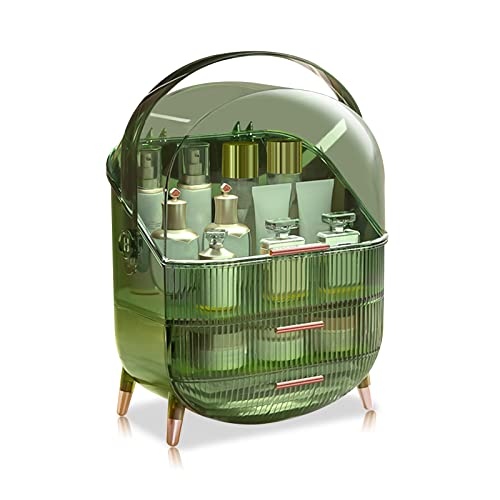 Ergocar Portable Retro Series Multi-Function Make Up Case Dustproof Cosmetic Storage Box, Skin Care Products Jewelry Organizer Finishing Box Bathroom Desktop - Retro Green
