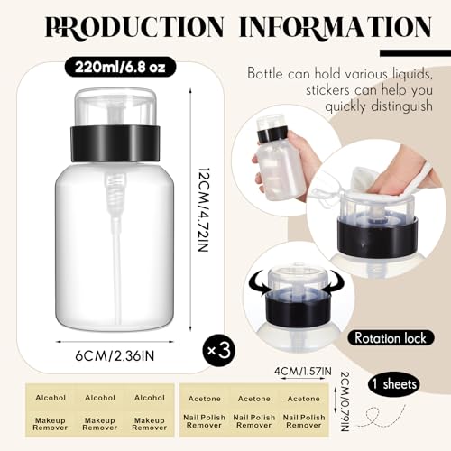 3 Pack 6.8oz Reusable Plastic Pump Dispenser Bottles for Liquids - Black Caps