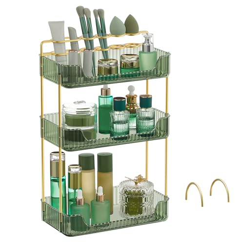 Square 3-Tier Makeup Organizer - Pale Green, Space-Saving, Customizable