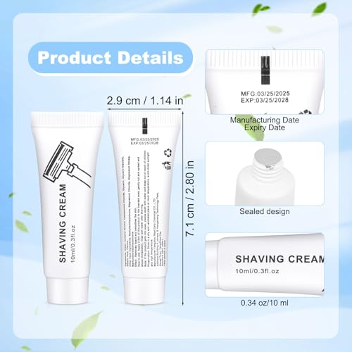 Travel Shaving Cream Bulk 50 Pack - 10ml Disposable Men’s Shaving Gel