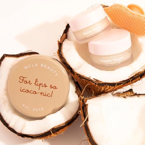 NCLA All Natural Lip Treatment Set - Hydrating Lip Balm - Vitamin C, E, and Agave Sugar Scrub with Silicone Scrubber - Coconut Vanilla - 3 pc