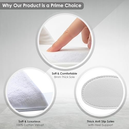 Modlux Spa Slippers, 12 Pairs Cotton Velvet Closed Toe Disposable Slippers for Guests, Bathroom, Bedroom, Hotel, House, Bride, Travel and Shoeless Home (6 Large 6 Medium) White