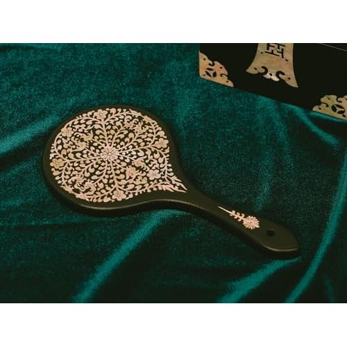 February Mountain Mother-of-Pearl Hand Mirror ? Korean Black Lacquer Mirror with Floral Inlay ? Gift for Women, Mom, Wife, Daughter ? Birthday, Mother¡¯s Day, Christmas, Anniversary