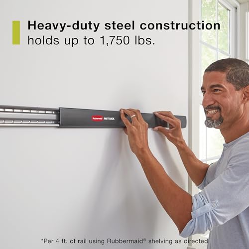 Rubbermaid FastTrack 48-Inch Wall Mounted Storage Rail 2-Pack for Garage Organization