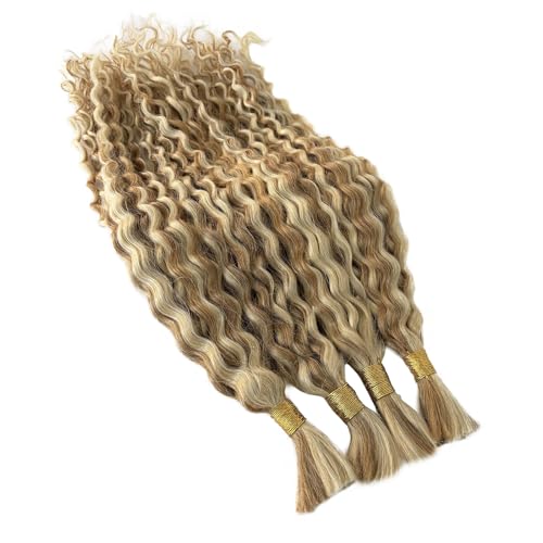 Highlight Human Braiding Hair #27/613 Boho Water Wave Bundles 12 Inch Blonde Highlights