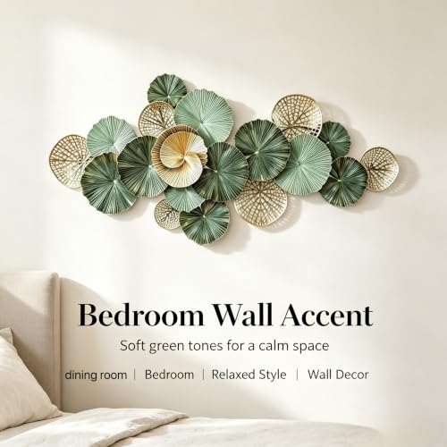 Large Green Metal Wall Art Decor - 3D Lotus Leaves Handcrafted Indoor/Outdoor