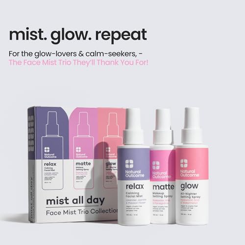Natural Outcome Face Mist Trio Set - Hydrating, Mattifying & Calming Facial Sprays with Rosewater, Hyaluronic Acid & Lavender
