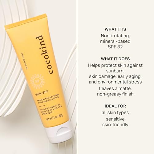 Cocokind Daily SPF, Mineral Face Sunscreen with Zinc Oxide, SPF 32, Reef Safe, Unscented, All Skin Types, Non-Toxic, Cruelty Free, 2 Pack, 1.7 fl oz