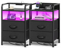 Huuger Black Nightstands Set of 2 with LED Lights and Charging Station