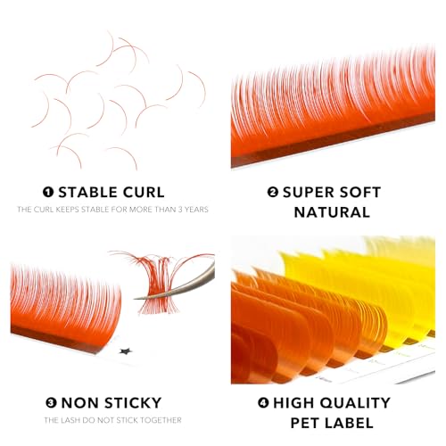 Colored Lash Extensions, 16 Rows Cashmere eyelashes, 0.07 D Curl 17-20mm Classic eyelash Extensions, Single Lash Extensions for Professional Salon Use(0.07-D-Ombre 17-20)