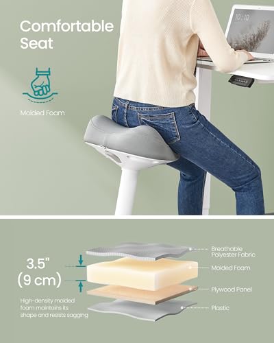 SONGMICS Wobble Stool - Height Adjustable Swivel Balance Chair with Gray Fabric, 14.2"D x 14.4"W