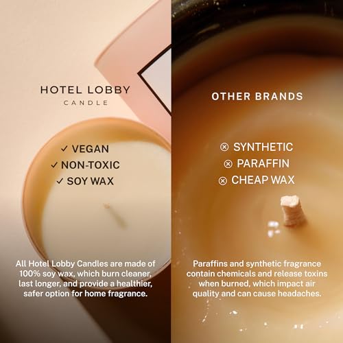 Signature Hotel Lobby Soy Candle - Luxury Hand-Poured 9.75oz with Amber Cedar Musk, 65-Hour Burn, Reusable Vessel