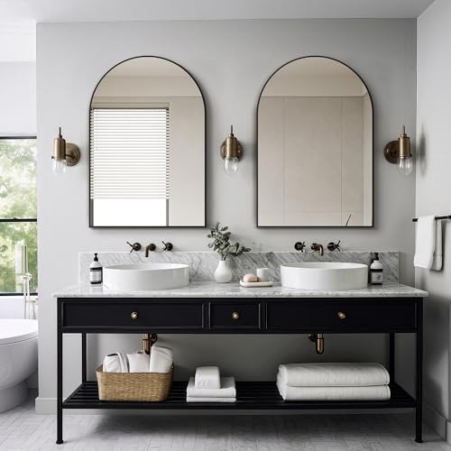 Delma Arched Bathroom Mirror 26x38 Black – 38" L x 26" W