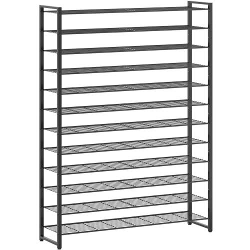 Black 12-Tier Shoe Rack Organizer for Closet - Holds 75 Pairs