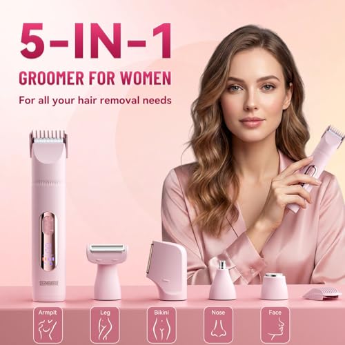 DERMAWAVE 5-in-1 Bikini Trimmer & Electric Razor for Women - Pink
