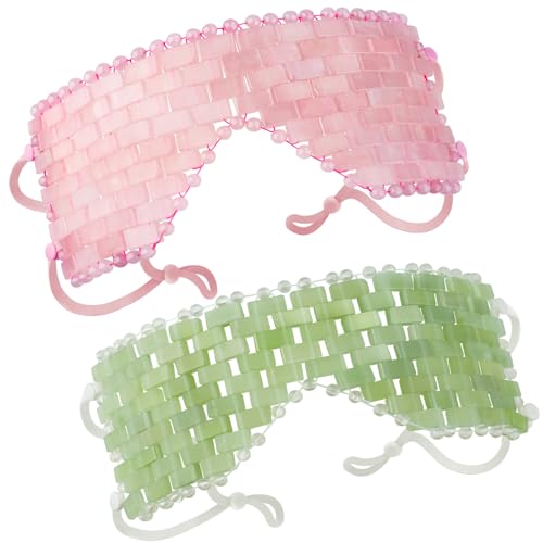 LazyGa 2Pcs Natural Jade & Rose Quartz Eye Mask Set - Relaxing Cooling & Warming Therapy
