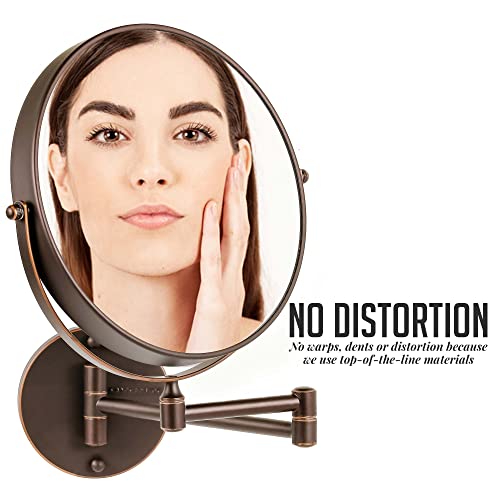 OVENTE 9" Wall Mounted Makeup Mirror with 1X/10X Magnification, Double Sided Magnifying Round Bathroom Vanity Mirror, 360¡Æ Swivel Design, Extendable and Folding Arm, Antique Bronze MNLFW90ABZ1X10X