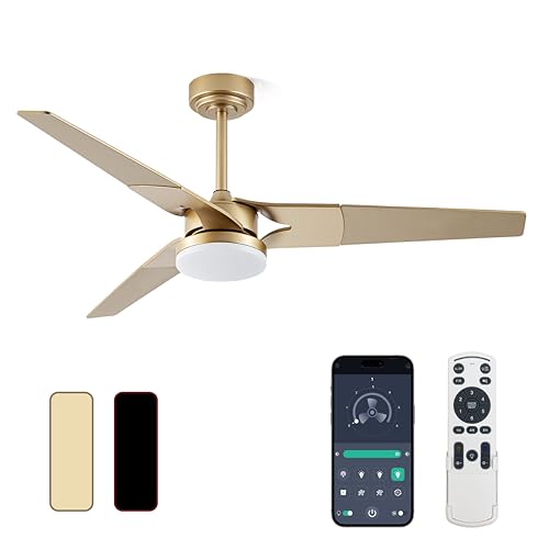 52 Inch Gold Ceiling Fan with Lights and Remote - Reversible Low Profile Fan
