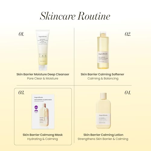 ONGREDIENTS Skin Barrier Calming Mask | Hydrating Daily Face Mask for Sensitive Skin | Ceramide, Hyaluronic Acid, Peptide Complex, Soothing, Calming | Vegan, Korean Skin Care 27ml / 0.91 fl. Oz. x6ea