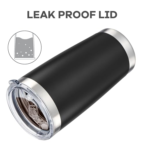 Black 20 oz Stainless Steel Insulated Tumbler with Lid - Leakproof Travel Mug