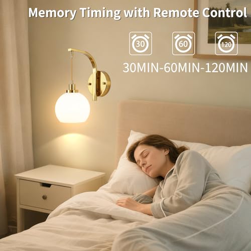 Gold Rechargeable Battery Operated Wall Sconce Set of 2 with RGB & Dimmable Warm White Light - Remote Control