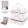 Nail Polish Organizer, Double Layer Nail Polish Storage Bag Carrying Case Holds 42 Bottles with Nail Dryer Lamp Portable Manicure kit supplies Organizer £¨White£©