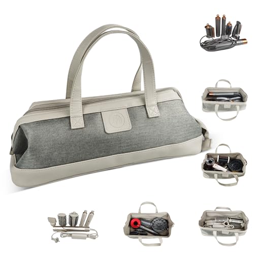 Travel Hair Dryer Bag for Dyson Supersonic, Portable Waterproof Storage Case for Dyson Airwrap, Hair Tools Case for Shark Flexstyle (Light Grey)