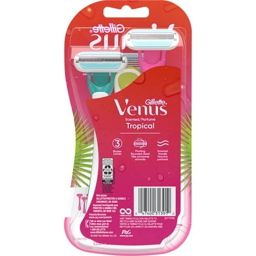 Gillette Venus Tropical Disposable Razors for Women, 3+1 Count, Designed for a Smooth Shave, Tropical Fragrance Scented Handles (Pack of 2)