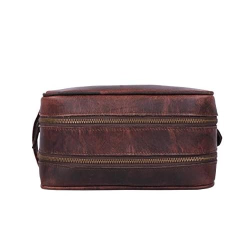 Aaron Leather Goods Leather Toiletry Bag for Men and Women Brown 10.5 Inch (Walnut)