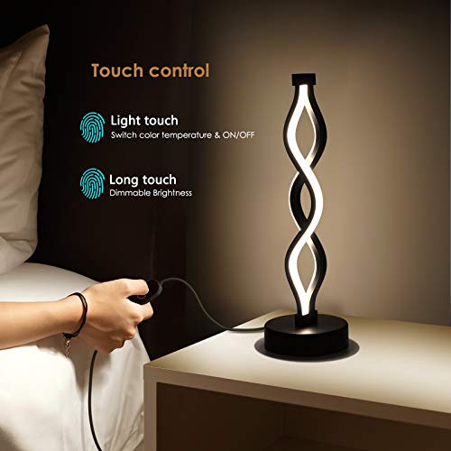 NUÜR Black Bedside Lamps Set of 2 Dimmable LED Nightstand Lamps for Bedroom & Living Room - Infinity Spiral Design