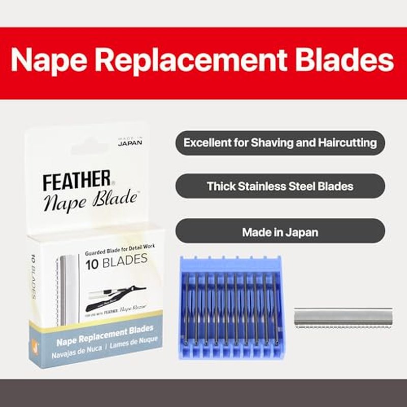 Feather - Nape Blades - Single Edge Guarded Replacement Blades ? Fits Feather Nape & Body Razor ? For Thinning, Layering, Precision Styling & Body Hair Removal ? Japan Made - 10 Pack