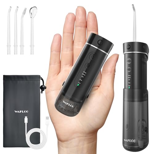 WAFLOO Portable Water Flosser for Braces Black - 5 Modes, Travel Cordless Oral Irrigator