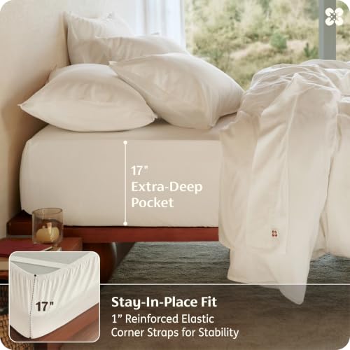Bedsure Ivory Full Size Organic Cotton Bed Sheets 4PCS, GOTS Certified